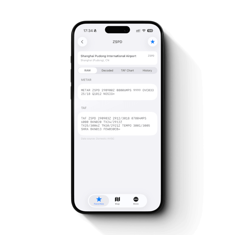 Original METAR and TAF reports in Airport WX
