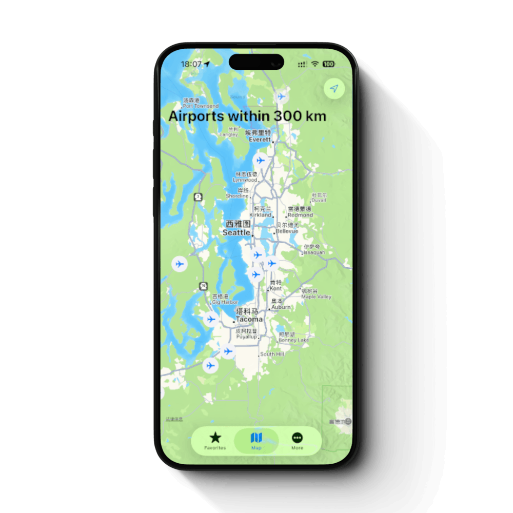 Airport WX map showing nearby airports